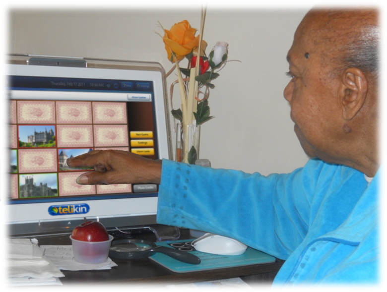 United Hebrew Geriatric Center in New Rochelle, New York, resident, Lizzy, participates in a study conducted by Pace University Graduate students to assess computer use and improved coordination among Seniors. After some practice, the once withdrawn Lizzy is able to complete a game of memory in just over 30 seconds. This game also gave Lizzy the confidence she needed to learn to use a computer as a communication and socialization tool.
